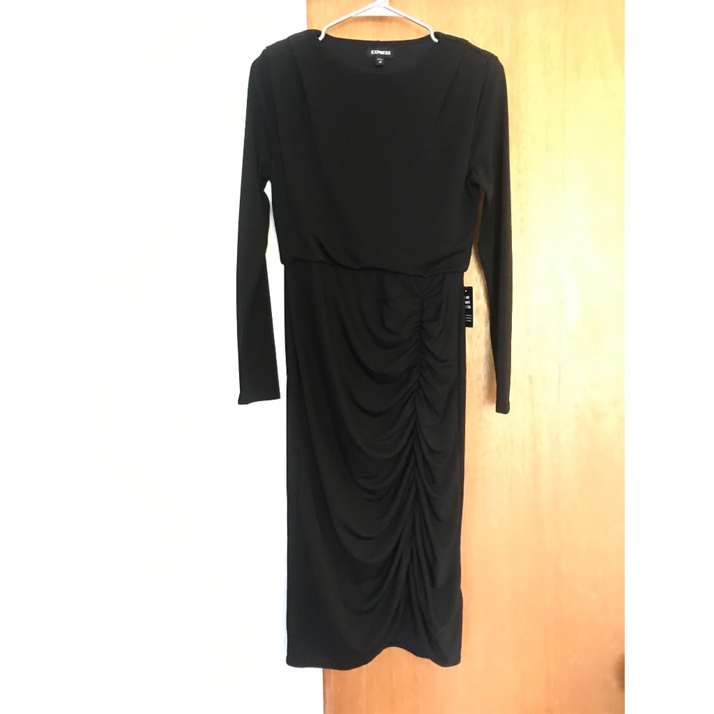 Black Express Long Sleeve Ruched Sheath Dress